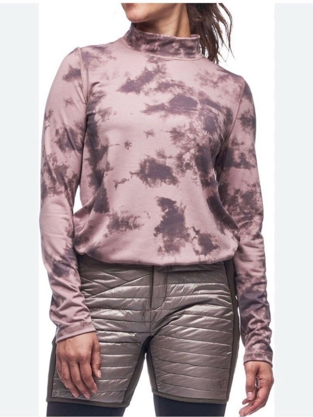 Indyeva Baris mock long sleeve womens top Plum brown tie dye XS sporty casual